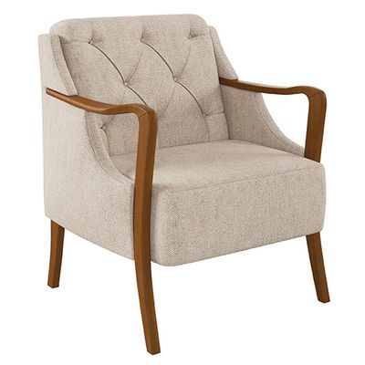 Kit 2 Poltronas Decorativas Braços em Madeira Hand Linho Bege - Gran Belo