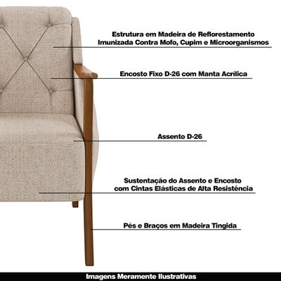 Poltrona Decorativa Braços em Madeira Hand Linho Bege - Gran Belo