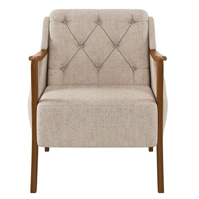 Poltrona Decorativa Braços em Madeira Hand Linho Bege - Gran Belo