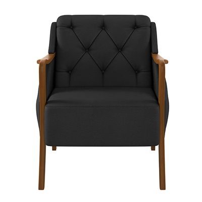 Poltrona Decorativa Braços em Madeira Hand PU Preto - Gran Belo