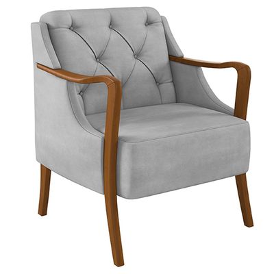 Poltrona Decorativa Braços em Madeira Hand Veludo Cinza - Gran Belo