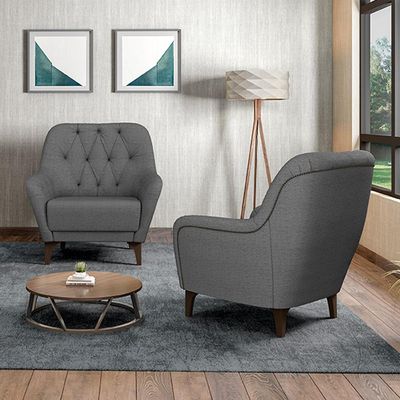 Kit 2 Poltronas Decorativas Pés em Madeira Petra Linho Chumbo - Gran Belo