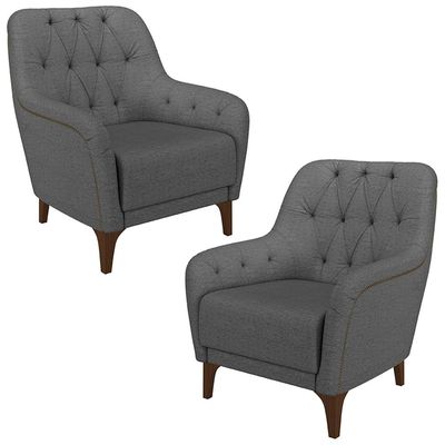 Kit 2 Poltronas Decorativas Pés em Madeira Petra Linho Chumbo - Gran Belo