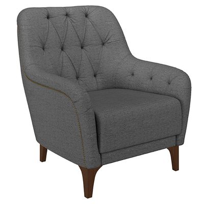 Kit 2 Poltronas Decorativas Pés em Madeira Petra Linho Chumbo - Gran Belo