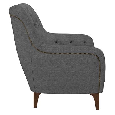 Poltrona Decorativa Pés em Madeira Petra Linho Chumbo - Gran Belo