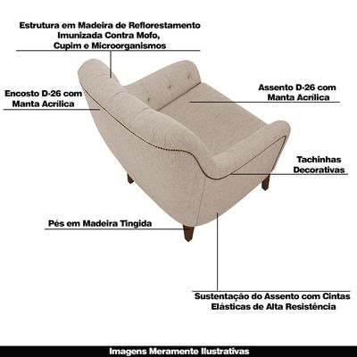 Poltrona Decorativa Pés em Madeira Petra Linho Cru - Gran Belo