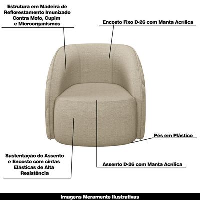 Conjunto Decorativo Sofá 288cm e Poltrona Clarke com Puff Round Linho Bege - Gran Belo