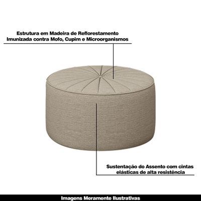 Conjunto Decorativo Sofá 288cm e Poltrona Clarke com Puff Round Linho Bege - Gran Belo