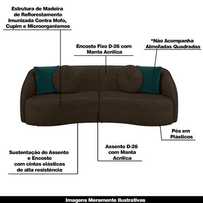 Conjunto Decorativo Sofá 288cm e Poltrona Clarke com Puff Round Veludo Marrom - Gran Belo
