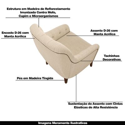 Poltrona Decorativa Pés em Madeira Petra Linho Champagne - Gran Belo
