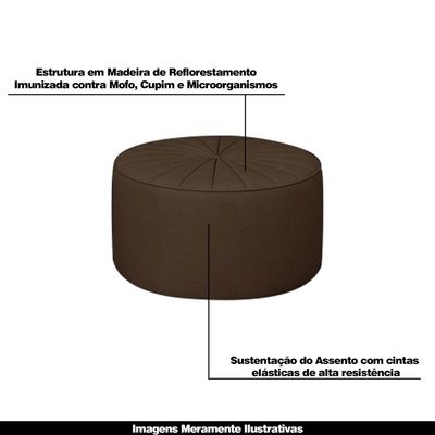Conjunto Decorativo Sofá 240cm e Poltrona Clarke com Puff Round PU Marrom - Gran Belo