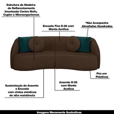 Conjunto Decorativo Sofá 240cm e Poltrona Clarke com Puff Round PU Marrom - Gran Belo