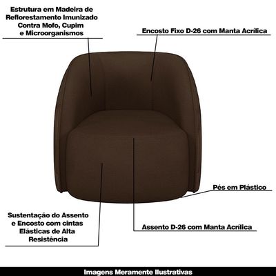 Conjunto Decorativo Sofá 240cm e Poltrona Clarke com Puff Round PU Marrom - Gran Belo