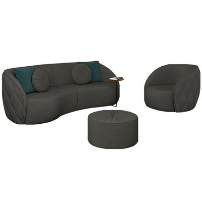 Conjunto Decorativo Sofá 240cn e Poltrona Clarke com Puff Round Veludo Cinza - Gran Belo
