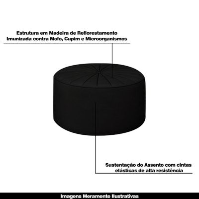 Conjunto Decorativo Sofá 240cm e Poltrona Clarke com Puff Round Veludo Preto - Gran Belo