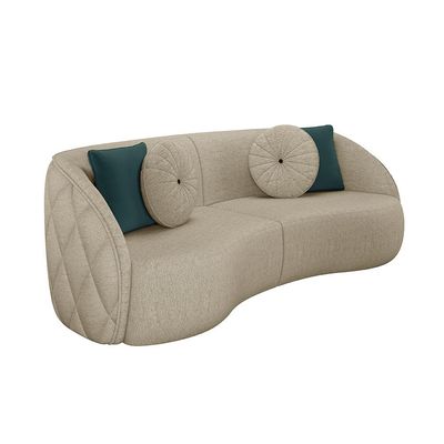 Sofá Decorativo 288cm com Almofadas Redondas Clarke Linho Bege - Gran Belo