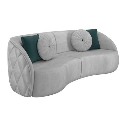 Sofá Decorativo 288cm com Almofadas Redondas Clarke Veludo Cinza Claro - Gran Belo