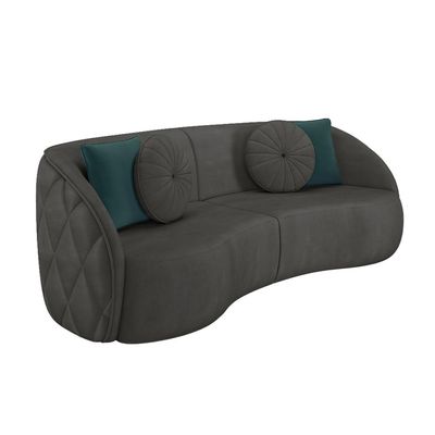 Sofá Decorativo 318cm com Almofadas Redondas Clarke Veludo Cinza - Gran Belo