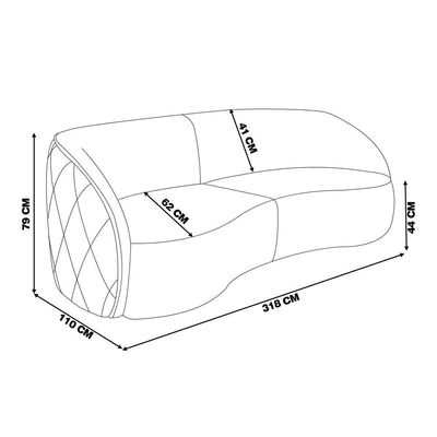Sofá Decorativo 318cm com Almofadas Redondas Clarke Veludo Cinza - Gran Belo