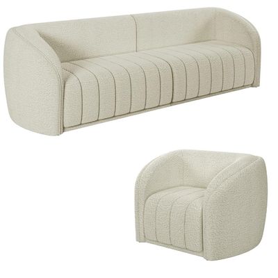Conjunto Sala de Estar Sofá 292cm 4 Lugares e Poltrona Adam Boucle Off White G45 - Gran Belo