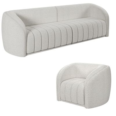 Conjunto Sala de Estar Sofá 292cm 4 Lugares e Poltrona Adam Boucle Branco G45 - Gran Belo