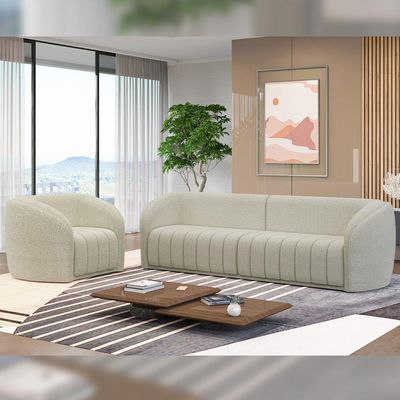 Conjunto Sala de Estar Sofá 292cm 4 Lugares e Poltrona Adam Boucle Off White G45 - Gran Belo