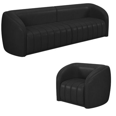Conjunto Sala de Estar Sofá 292cm 4 Lugares e Poltrona Adam PU Preto G45 - Gran Belo