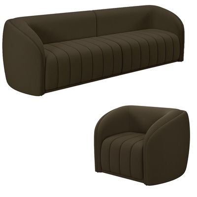 Conjunto Sala de Estar Sofá 292cm 4 Lugares e Poltrona Adam Veludo Marrom G45 - Gran Belo