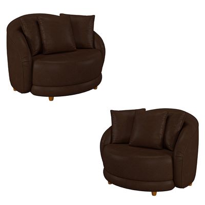 Kit 2 Poltronas Decorativas Base Fixa Galáxia com Almofadas PU Marrom G45 - Gran Belo