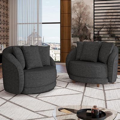 Kit 2 Poltronas Decorativas Base Giratória Galáxia com Almofadas Linho Chumbo G45 - Gran Belo