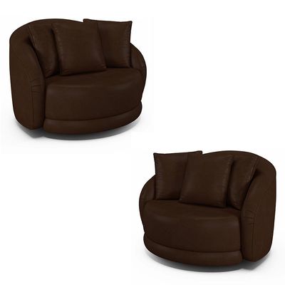 Kit 2 Poltronas Decorativas Base Giratória Galáxia com Almofadas PU Marrom G45 - Gran Belo