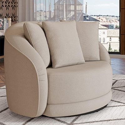 Kit 2 Poltronas Decorativas Base Giratória Galáxia com Almofadas Linho Off White G45 - Gran Belo
