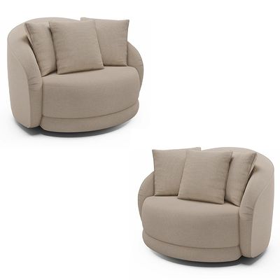 Kit 2 Poltronas Decorativas Base Giratória Galáxia com Almofadas Linho Off White G45 - Gran Belo