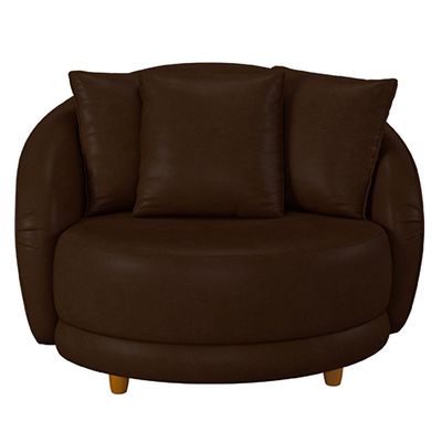 Poltrona Decorativa Base Fixa Galáxia com Almofadas PU Marrom G45 - Gran Belo