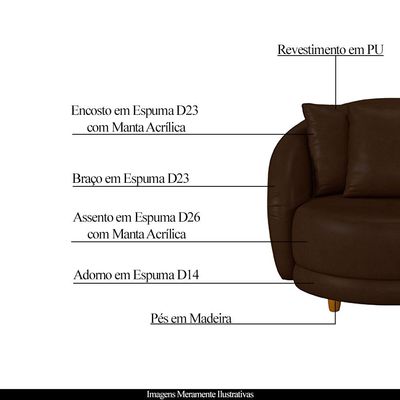 Poltrona Decorativa Base Fixa Galáxia com Almofadas PU Marrom G45 - Gran Belo
