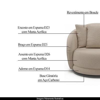 Poltrona Decorativa Base Giratória Galáxia com Almofadas Linho Off White G45 - Gran Belo