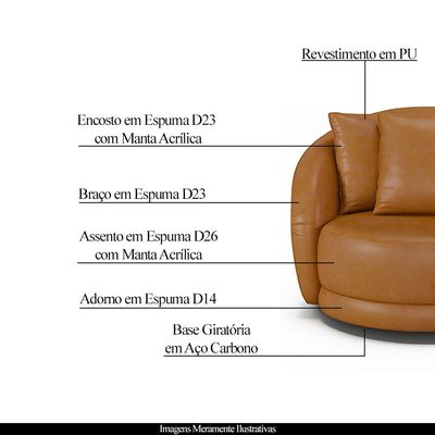 Poltrona Decorativa Base Giratória Galáxia com Almofadas PU Caramelo G45 - Gran Belo