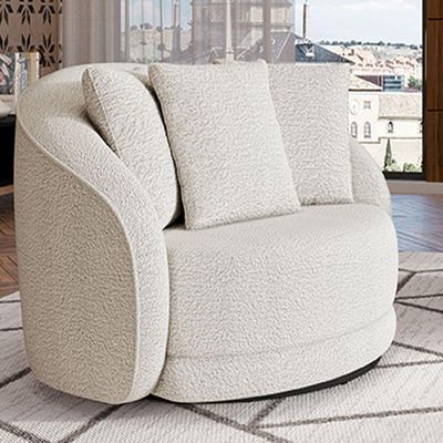 Poltrona Decorativa Base Giratória Galáxia com Almofadas Boucle Branco G45 - Gran Belo