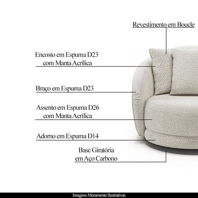 Poltrona Decorativa Base Giratória Galáxia com Almofadas Boucle Branco G45 - Gran Belo