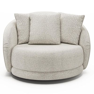 Poltrona Decorativa Base Giratória Galáxia com Almofadas Boucle Branco G45 - Gran Belo