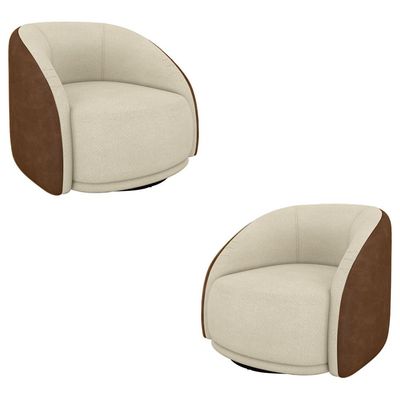 Kit 2 Poltronas Decorativas Jenny Base Giratória em Metal Preto Bouclê Off White/Marrom G45 - Gran Belo