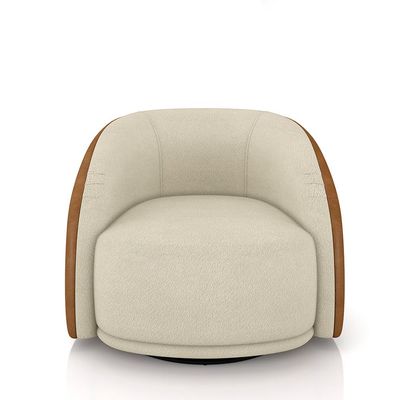Poltrona Decorativa Jenny Base Giratória em Metal Preto Bouclê Off White/Caramelo G45 - Gran Belo