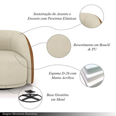 Poltrona Decorativa Jenny Base Giratória em Metal Preto Bouclê Off White/Caramelo G45 - Gran Belo