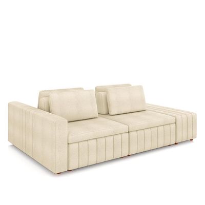 Sofá Ilha com Encosto e Almofadas Móveis Olimpo 245cm Modulado Bouclê Off White G45 - Gran Belo