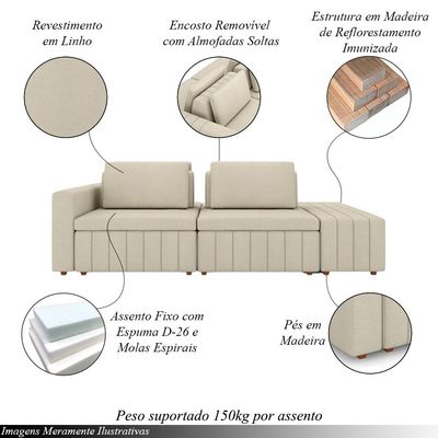 Sofá Ilha com Encosto e Almofadas Móveis Olimpo 245cm Modulado Linho Bege G45 - Gran Belo
