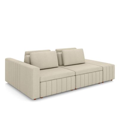 Sofá Ilha com Encosto e Almofadas Móveis Olimpo 245cm Modulado Linho Bege G45 - Gran Belo