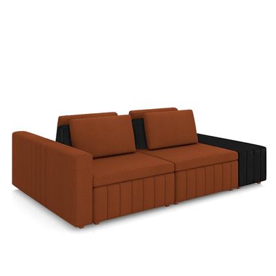 Sofá Ilha com Encosto e Almofadas Móveis Olimpo 245cm Modulado Linho/PU Terracota/Preto G45 - Gran Belo