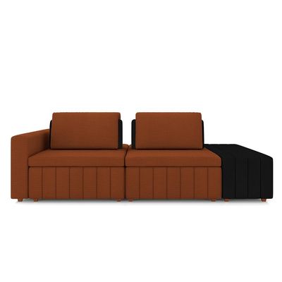 Sofá Ilha com Encosto e Almofadas Móveis Olimpo 245cm Modulado Linho/PU Terracota/Preto G45 - Gran Belo