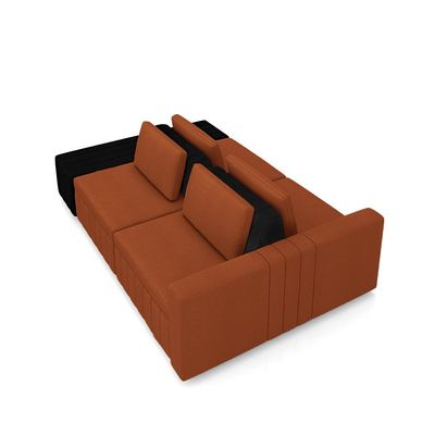 Sofá Ilha com Encosto e Almofadas Móveis Olimpo 245cm Modulado Linho/PU Terracota/Preto G45 - Gran Belo