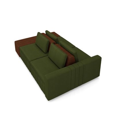 Sofá Ilha com Encosto e Almofadas Móveis Olimpo 245cm Modulado Linho/PU Verde/Marrom G45 - Gran Belo